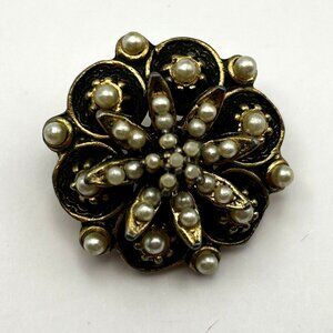 Vintage Brooch Seed Pearl Layered Flower Victorian Revival Mid Century